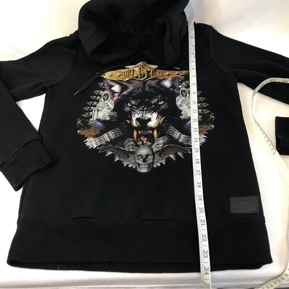 Musium Div black unisex scull wolf graphic hoodie size approx XS - Picture 13 of 14